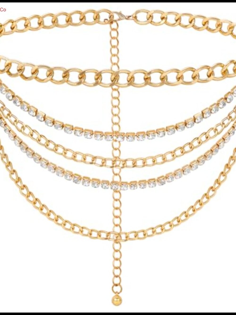 Metal Waist Chain Belt Women Rhinestone Layered Adjustable Fashion Belt for